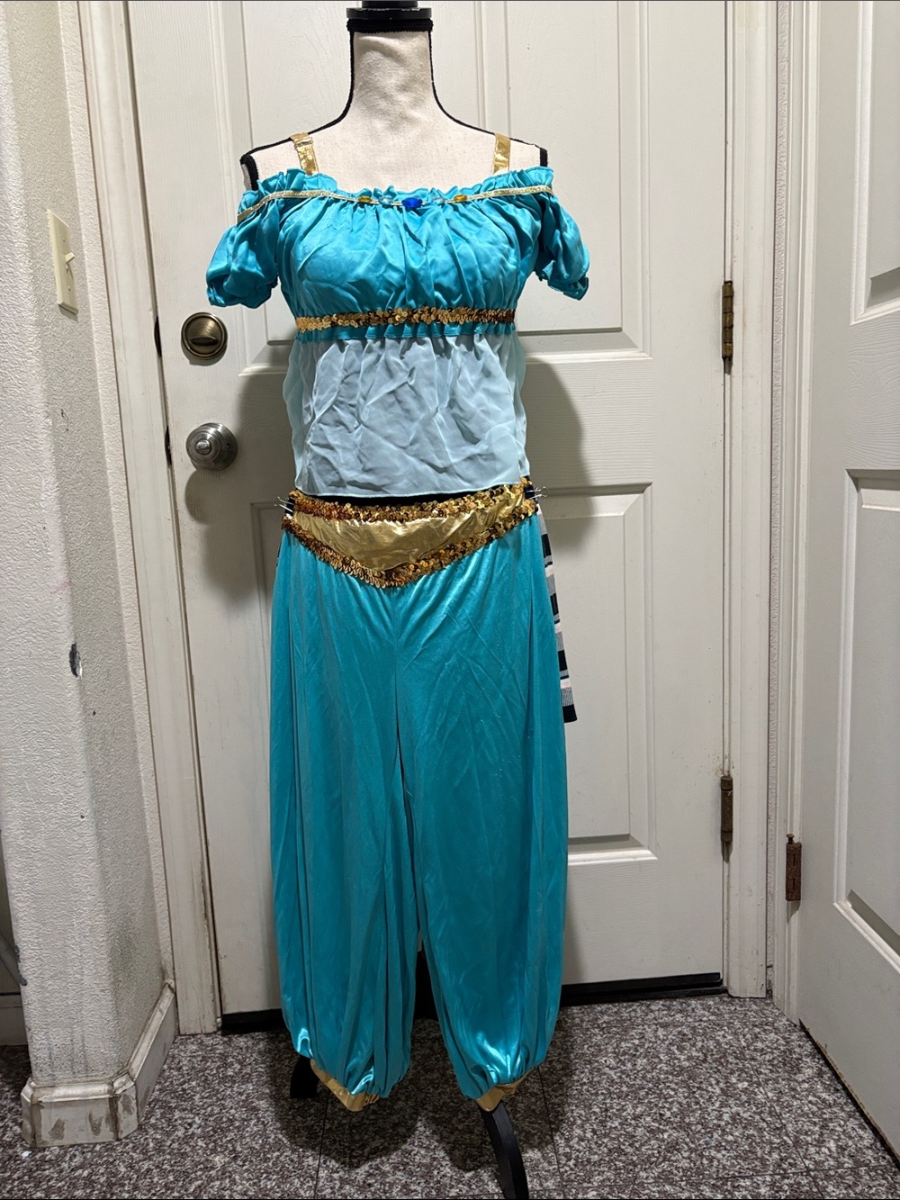 Disney Jasmine Turquoise & Gold Adult Genie Costume. Medium